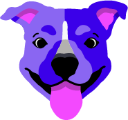 A picture of an adorable blue cartoon pit bull named Scrappy.